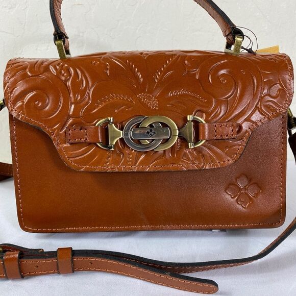 Patrica Nash NWT PORCILI top handle crossbody/ cognac color tooled Florance - Picture 2 of 8